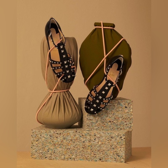 Christian Louboutin LoubiClou Studded Caged Leather Gladiator Sandals Sz 37.5 - Picture 5 of 14
